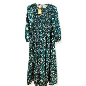 Floral MIDI dress, emerald green, size L.